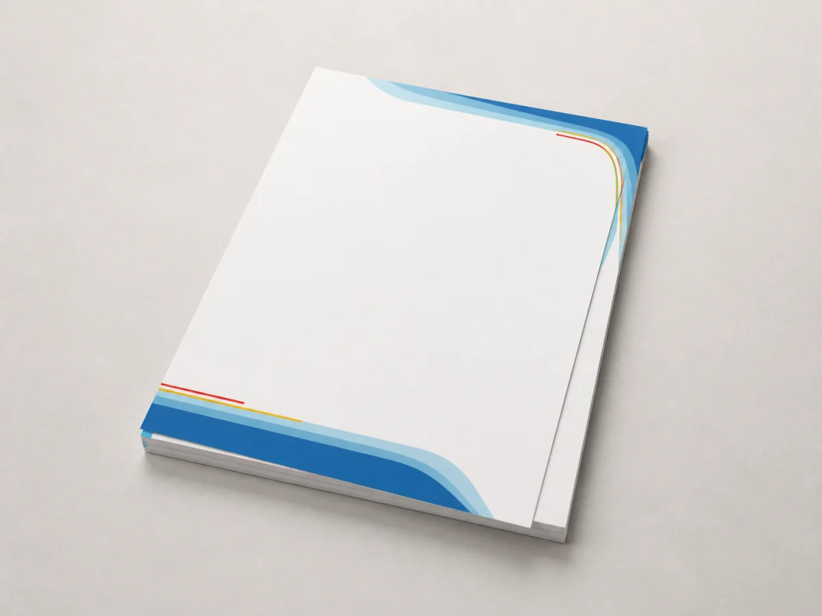 Bedrucktes Briefpapier mit präzisen Kanten und hochwertiger Papierstruktur